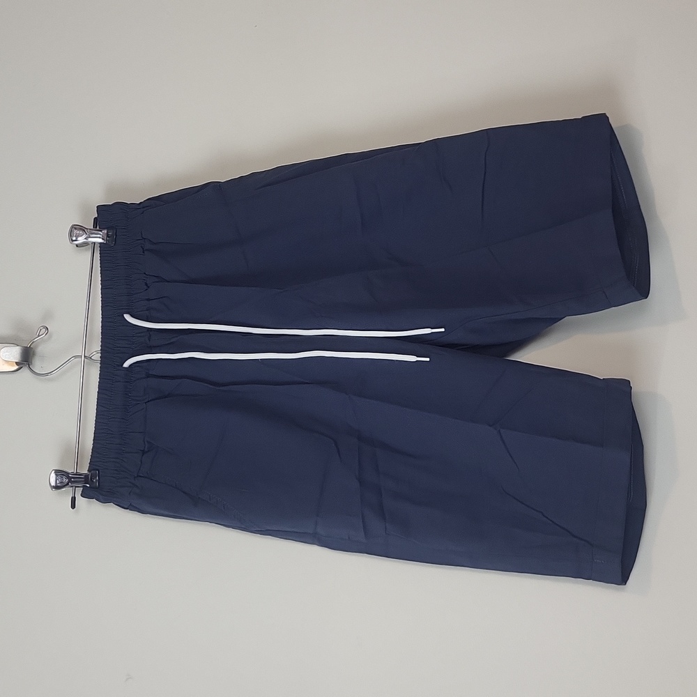 Navy Blue Cotton 10" Inseam Drawstring Waist Cuffed Bermida Short